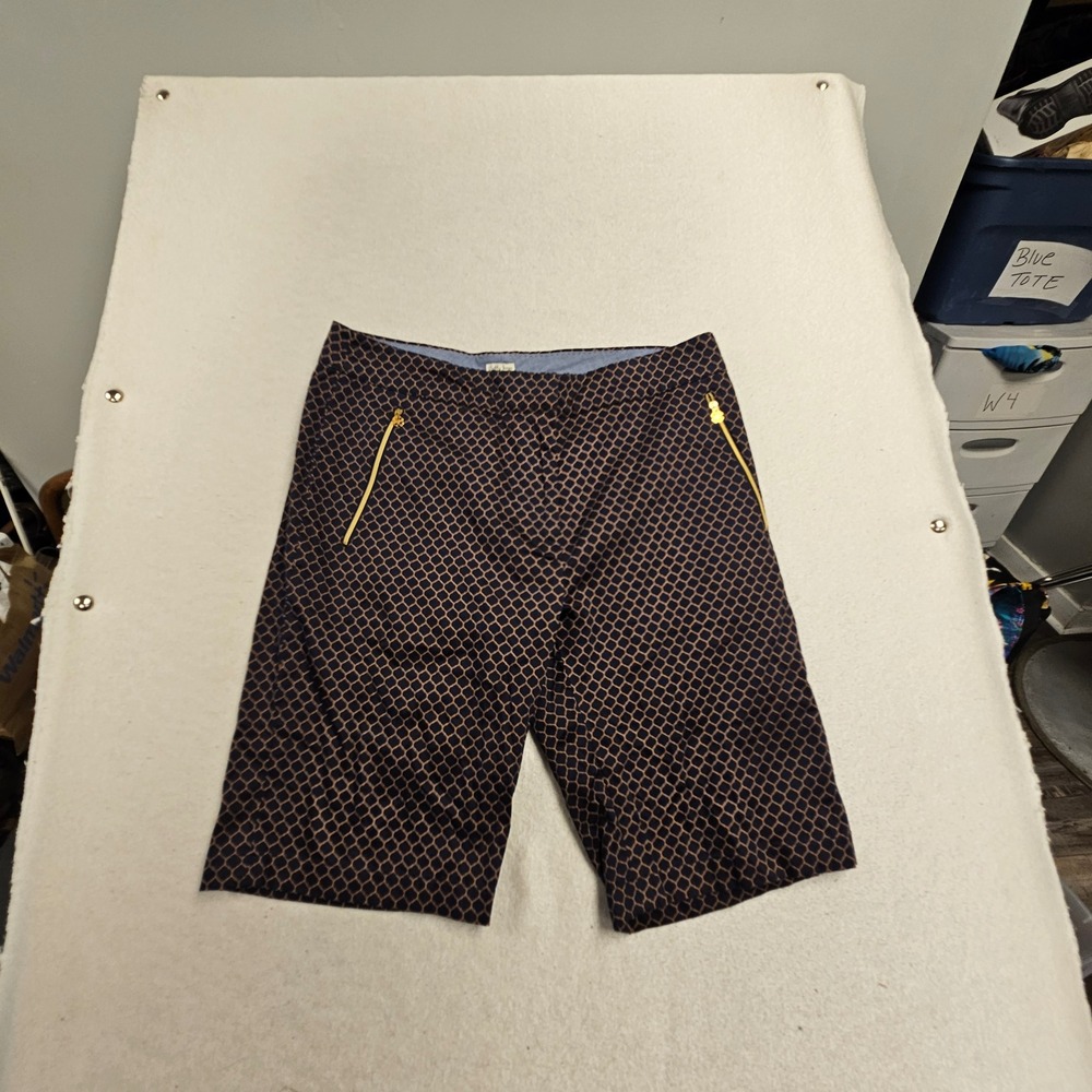 Bobby Jones Navy Gold Geometric Quatrefoil Golf Shorts Womens Size 14 Stretch